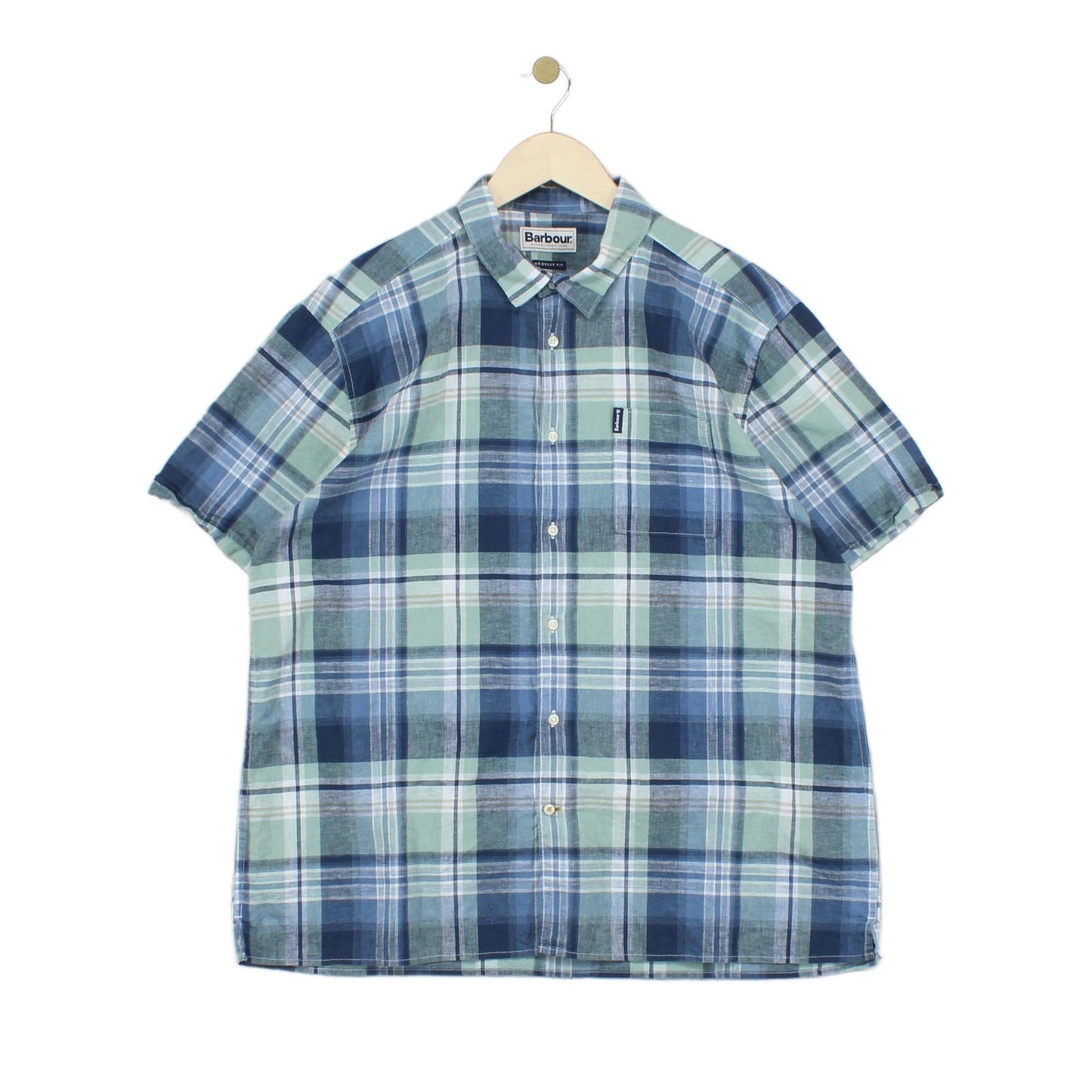 Mens Linen Plaid Shirt Short Sleeve Check