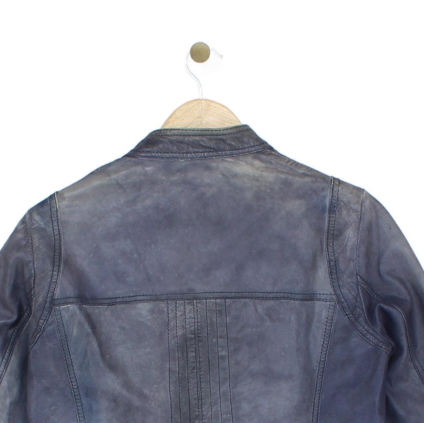 Womens Leather Jacket Zip Biker Moto