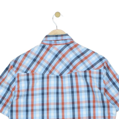 Mens Plaid Shirt Short Sleeve Button Up
