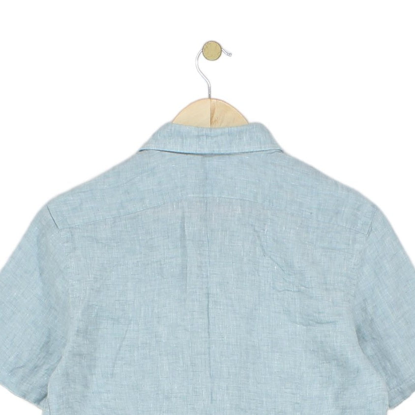 Mens Linen Shirt Slim Fit Short Sleeve Button Up
