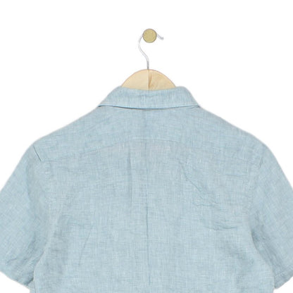 Mens Linen Shirt Slim Fit Short Sleeve Button Up
