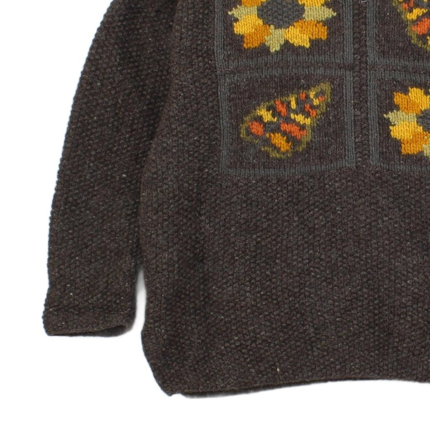 Womens 1/4 Zip Jumper Floral Pattern Wool