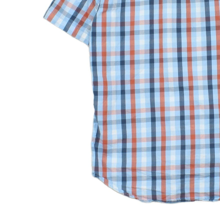 Mens Plaid Shirt Short Sleeve Button Up