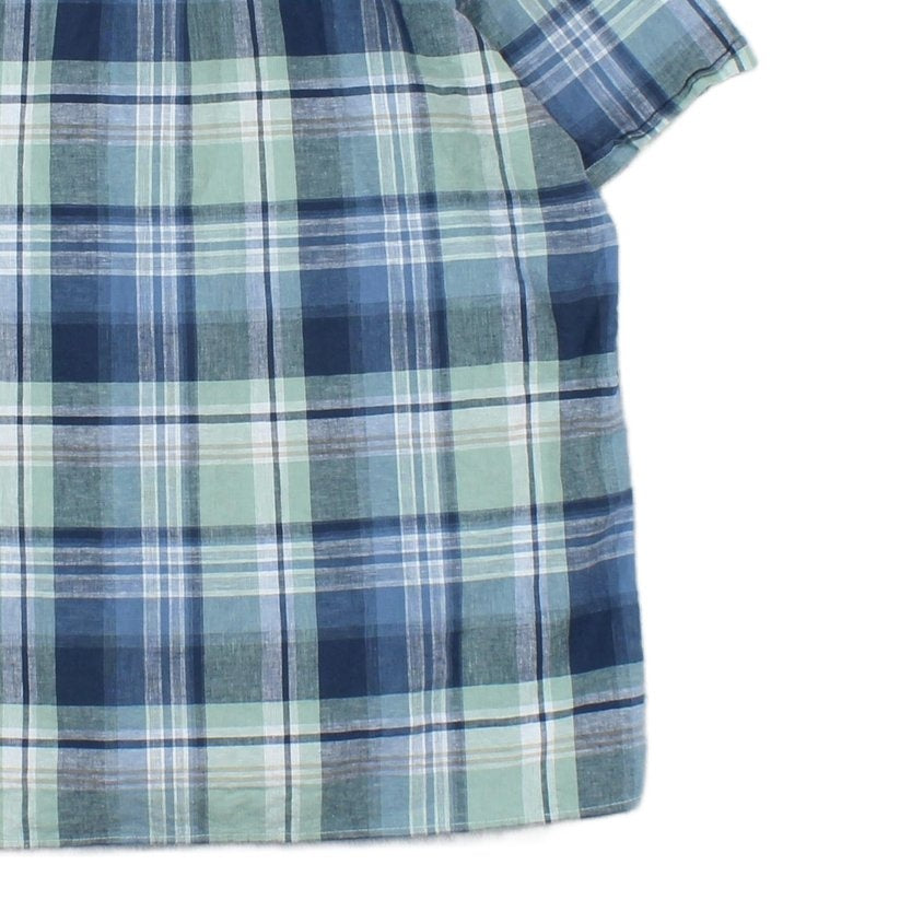 Mens Linen Plaid Shirt Short Sleeve Check