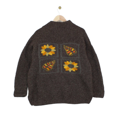 Womens 1/4 Zip Jumper Floral Pattern Wool