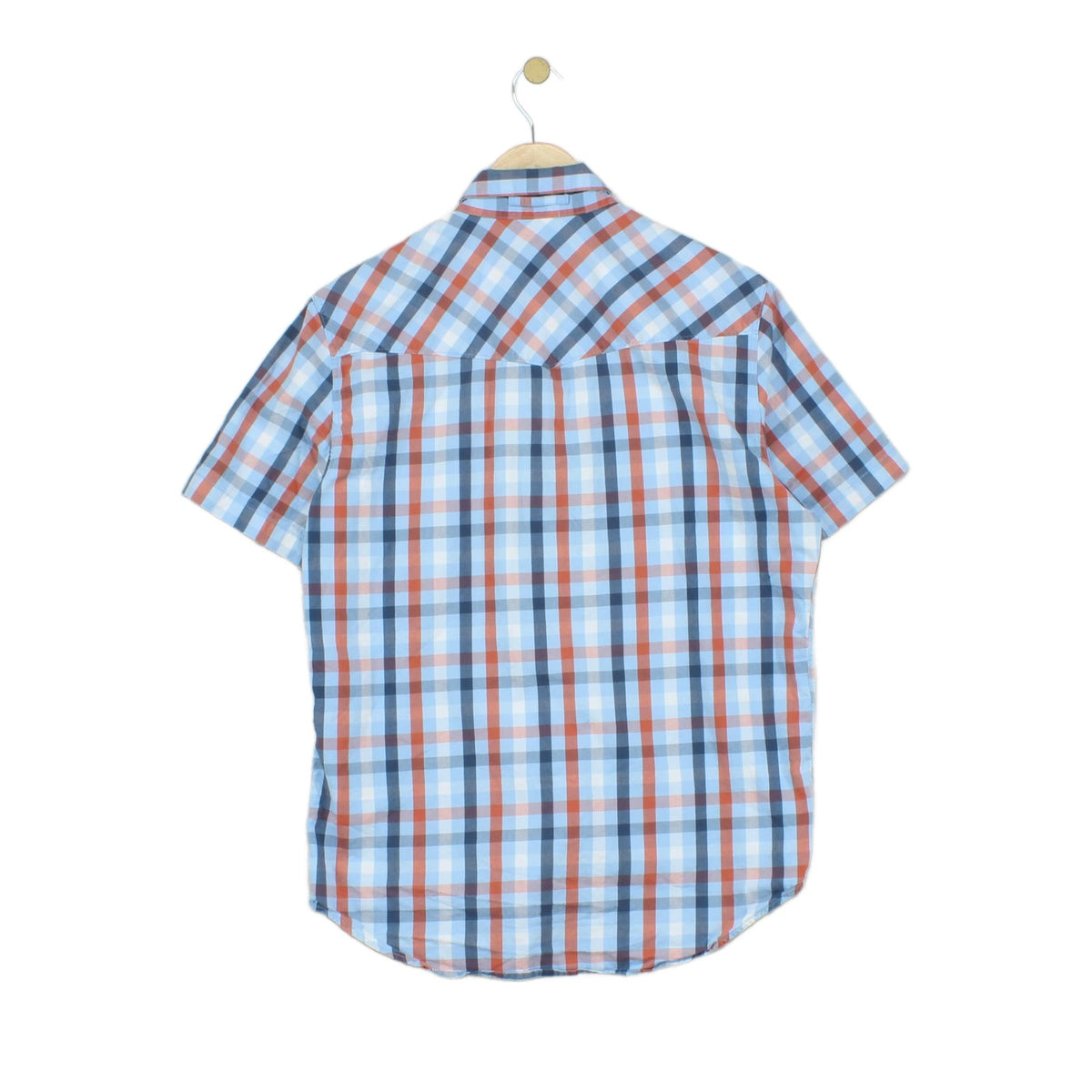 Mens Plaid Shirt Short Sleeve Button Up