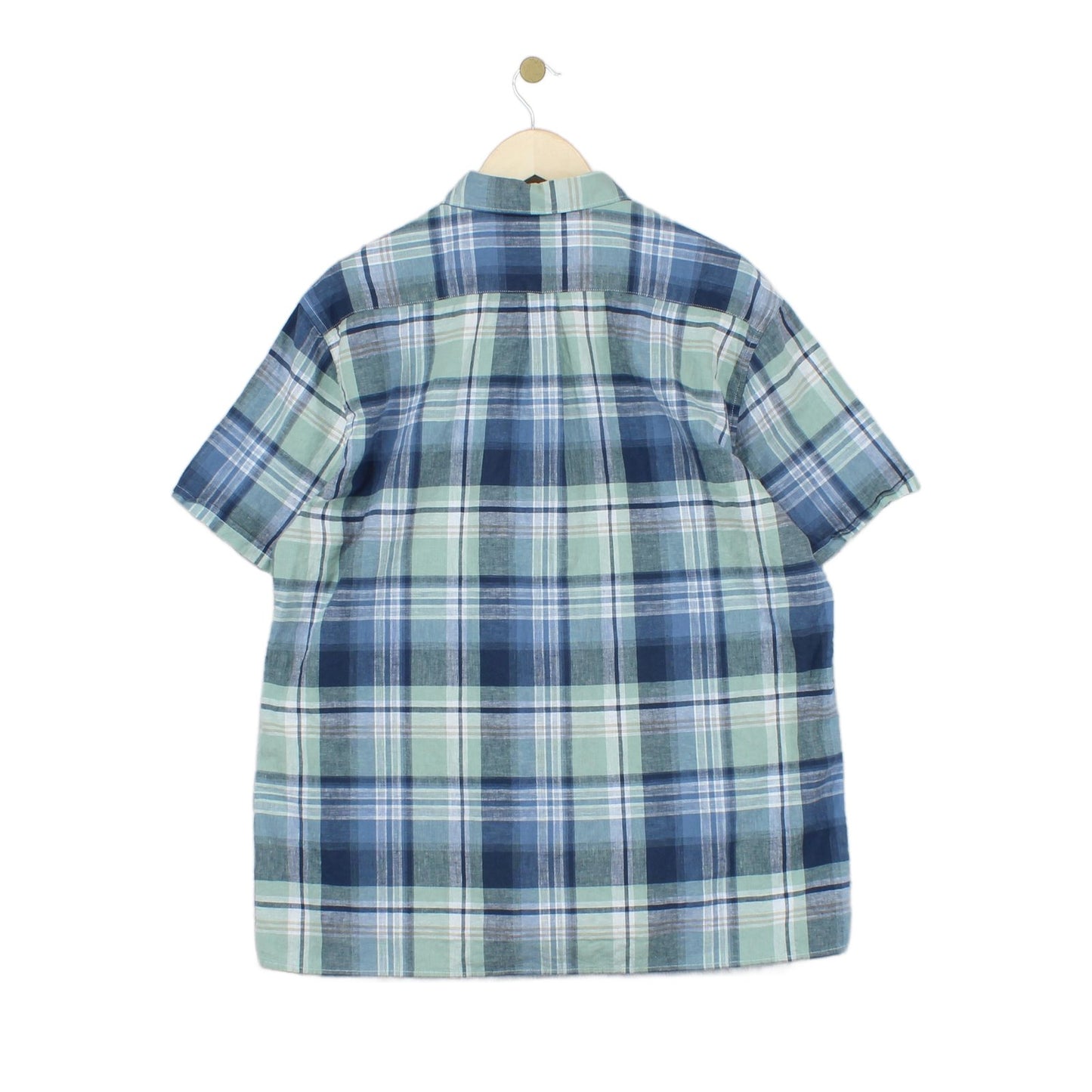 Mens Linen Plaid Shirt Short Sleeve Check