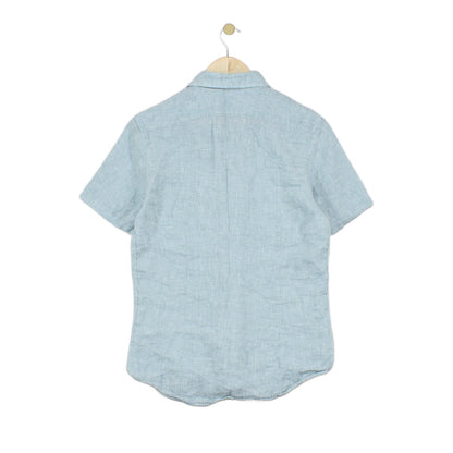 Mens Linen Shirt Slim Fit Short Sleeve Button Up