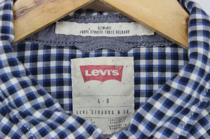 Mens Plaid Shirt Slim Fit Snap Check Long Sleeve