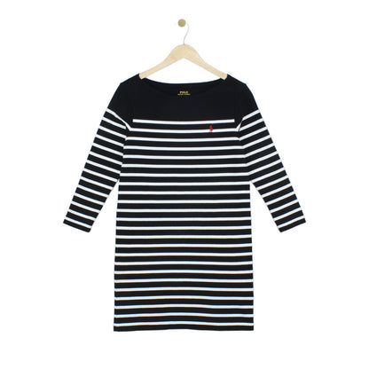 Womens T-Shirt Dress Striped Casual Boatneck Knit