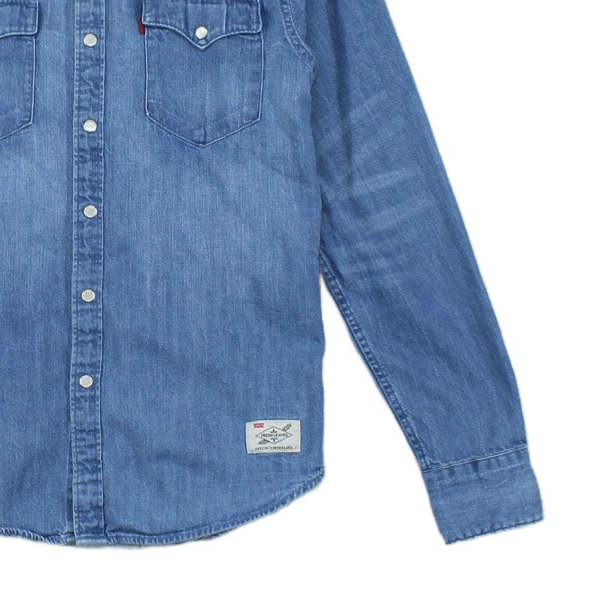 Mens Denim Shirt Slim Fit Western Long Sleeve