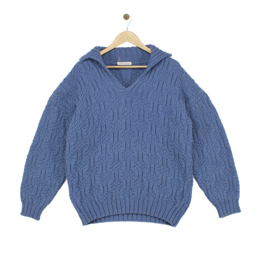 Womens Cable Knit Jumper V Neck Wool