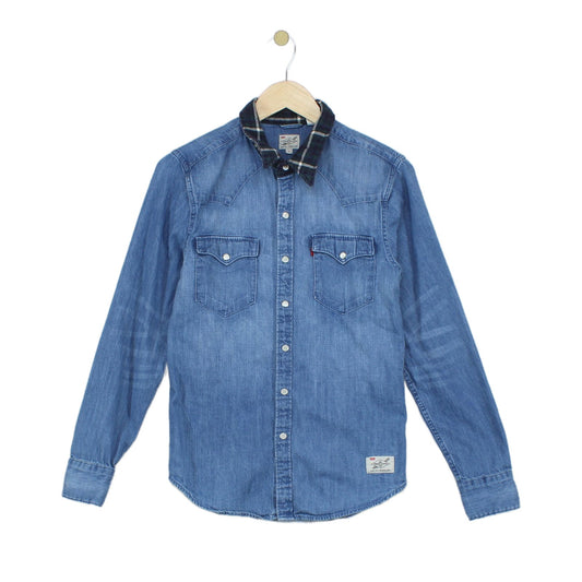 Mens Denim Shirt Slim Fit Western Long Sleeve