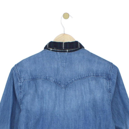 Mens Denim Shirt Slim Fit Western Long Sleeve