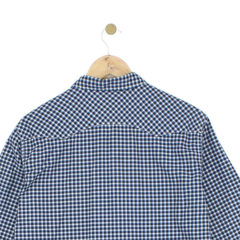 Mens Plaid Shirt Slim Fit Snap Check Long Sleeve