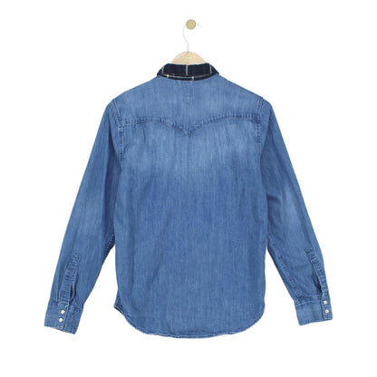 Mens Denim Shirt Slim Fit Western Long Sleeve