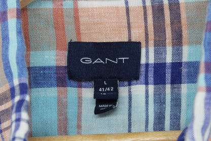 Mens Linen Plaid Shirt Long Sleeve Button Down