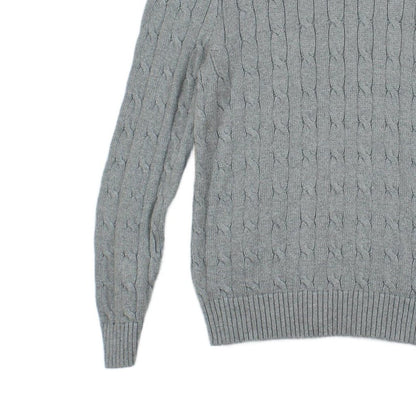 Mens Cable Knit Jumper Crew Neck Long Sleeve Cotton