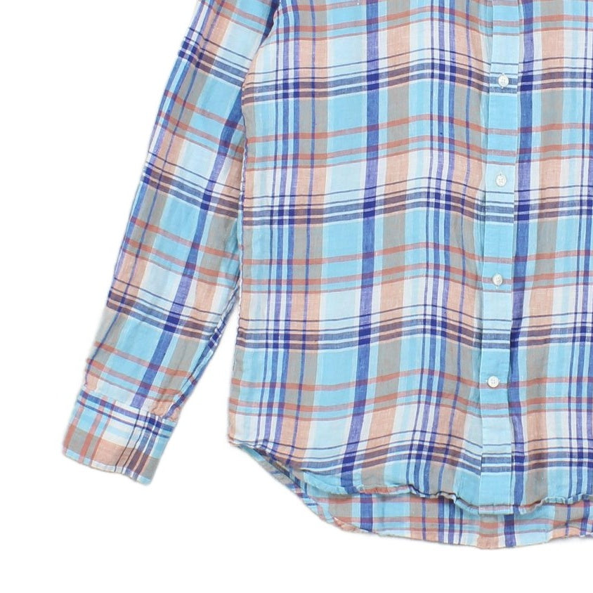 Mens Linen Plaid Shirt Long Sleeve Button Down
