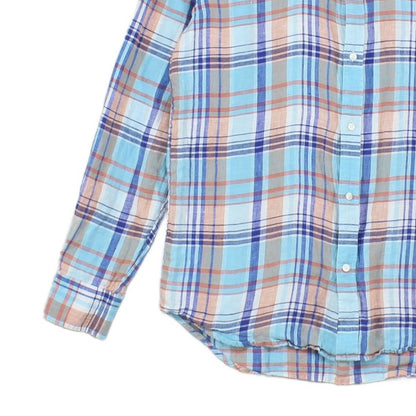 Mens Linen Plaid Shirt Long Sleeve Button Down