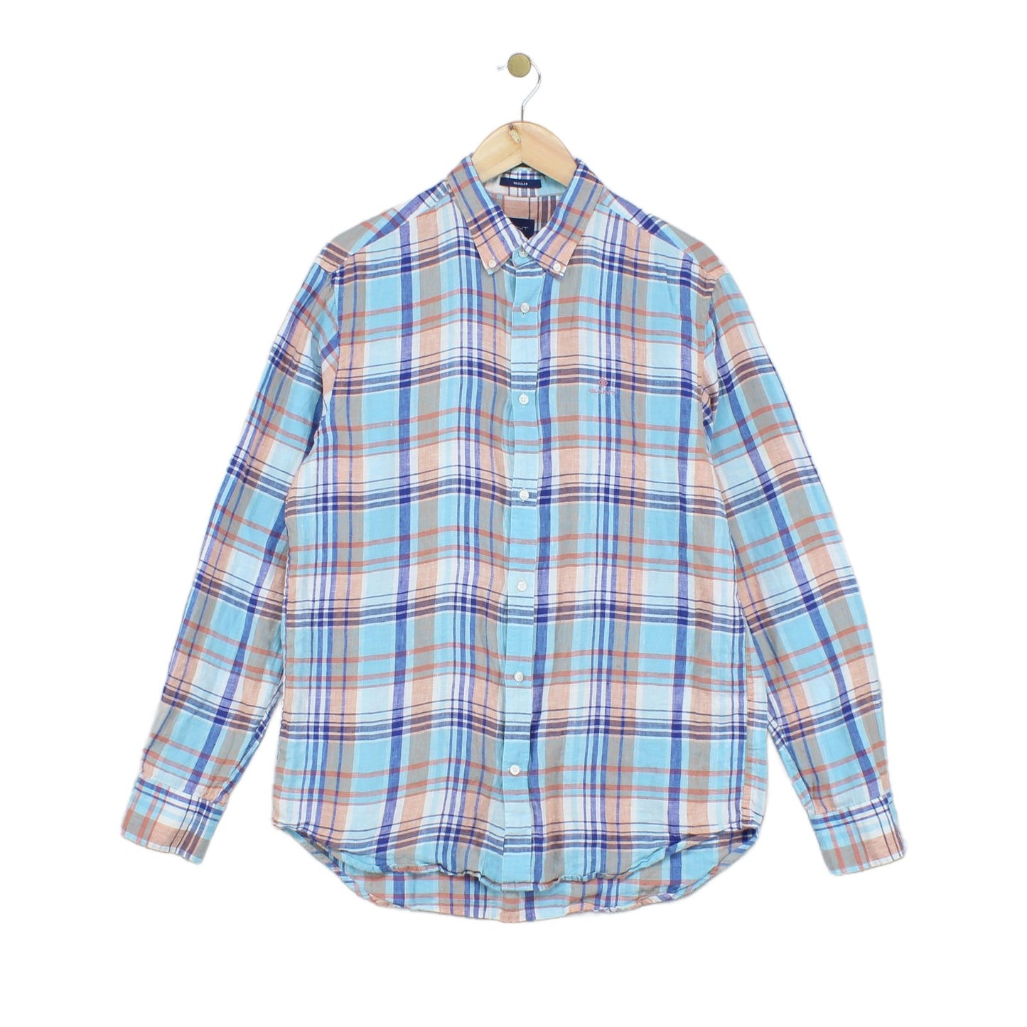 Mens Linen Plaid Shirt Long Sleeve Button Down
