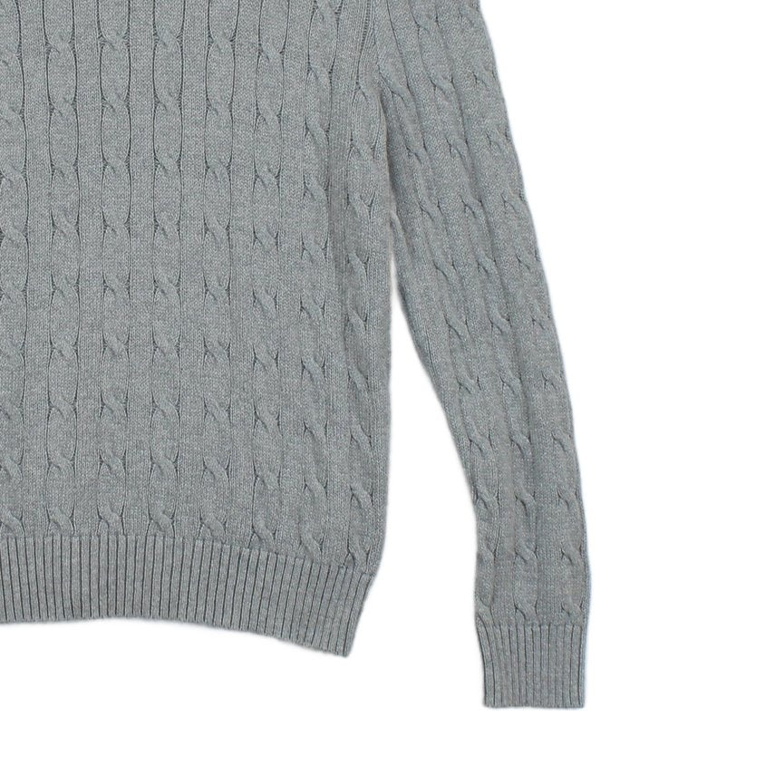 Mens Cable Knit Jumper Crew Neck Long Sleeve Cotton
