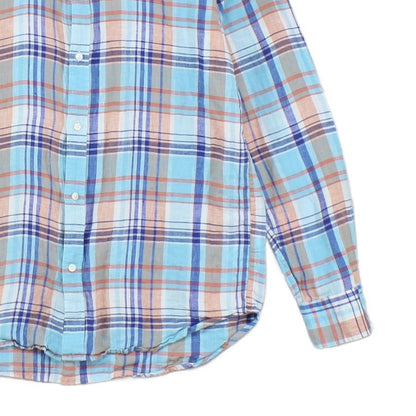 Mens Linen Plaid Shirt Long Sleeve Button Down