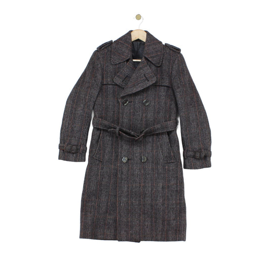 Womens Plaid Trench Coat Wool Blend