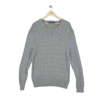 Mens Cable Knit Jumper Crew Neck Long Sleeve Cotton