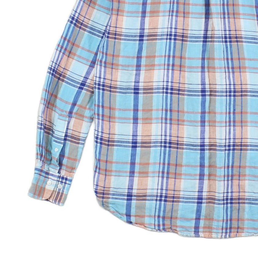 Mens Linen Plaid Shirt Long Sleeve Button Down