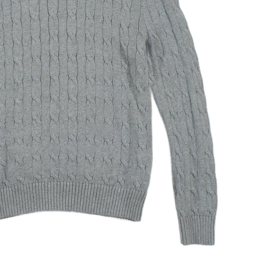Mens Cable Knit Jumper Crew Neck Long Sleeve Cotton