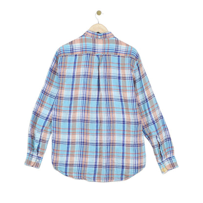 Mens Linen Plaid Shirt Long Sleeve Button Down