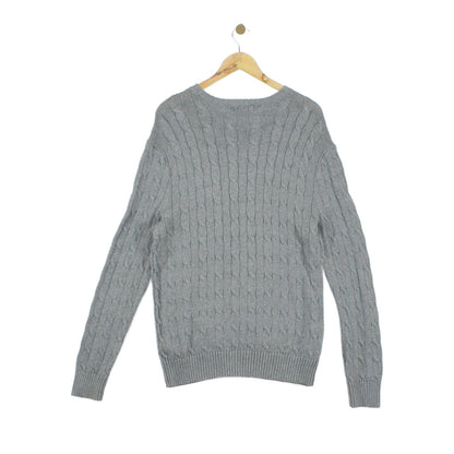 Mens Cable Knit Jumper Crew Neck Long Sleeve Cotton