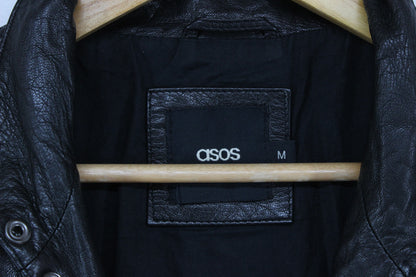 Mens Leather Jacket Utility Pockets Biker