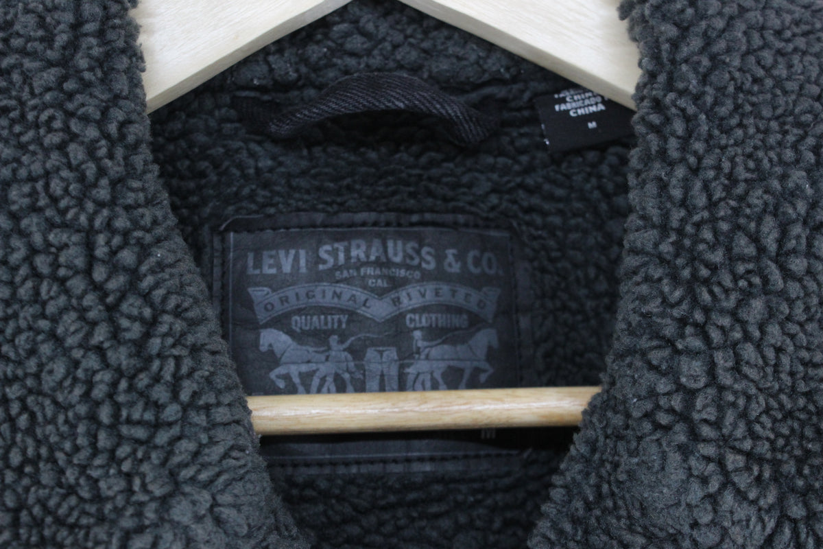 Mens Sherpa Denim Jacket Trucker Snap