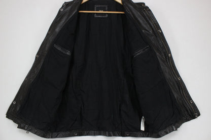 Mens Leather Jacket Utility Pockets Biker
