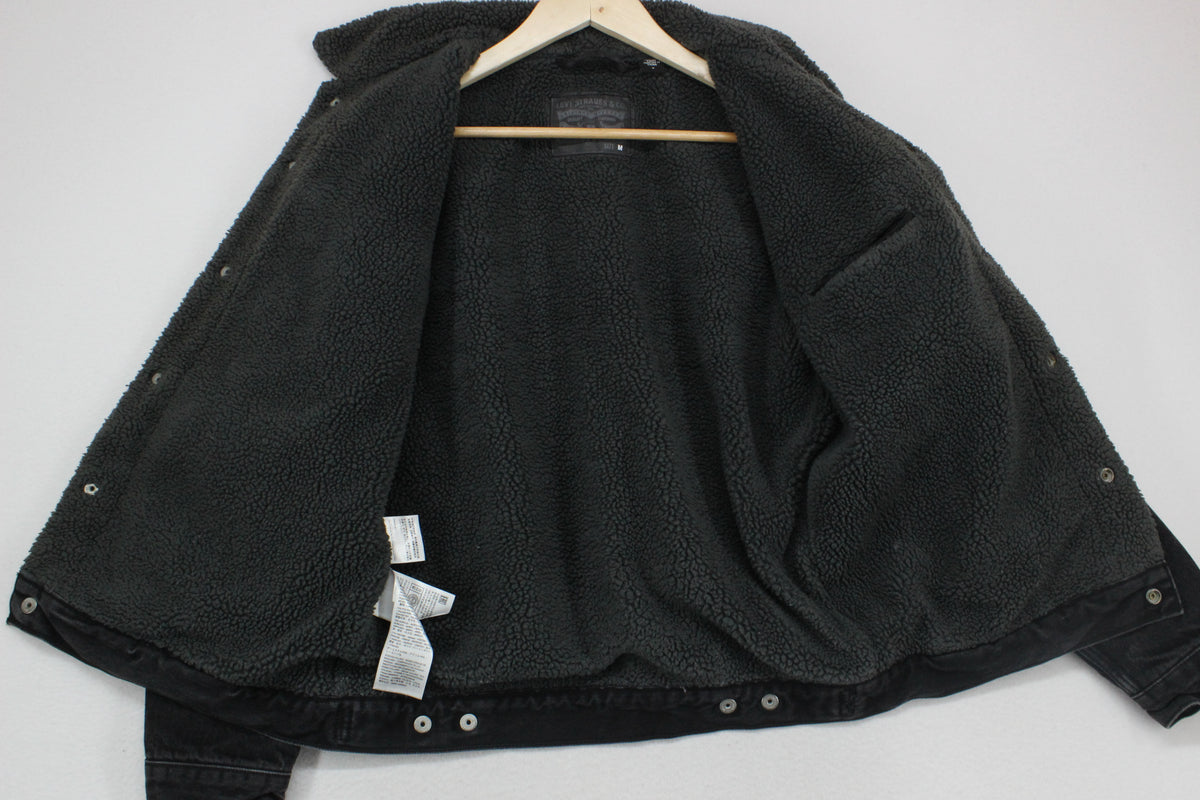 Mens Sherpa Denim Jacket Trucker Snap