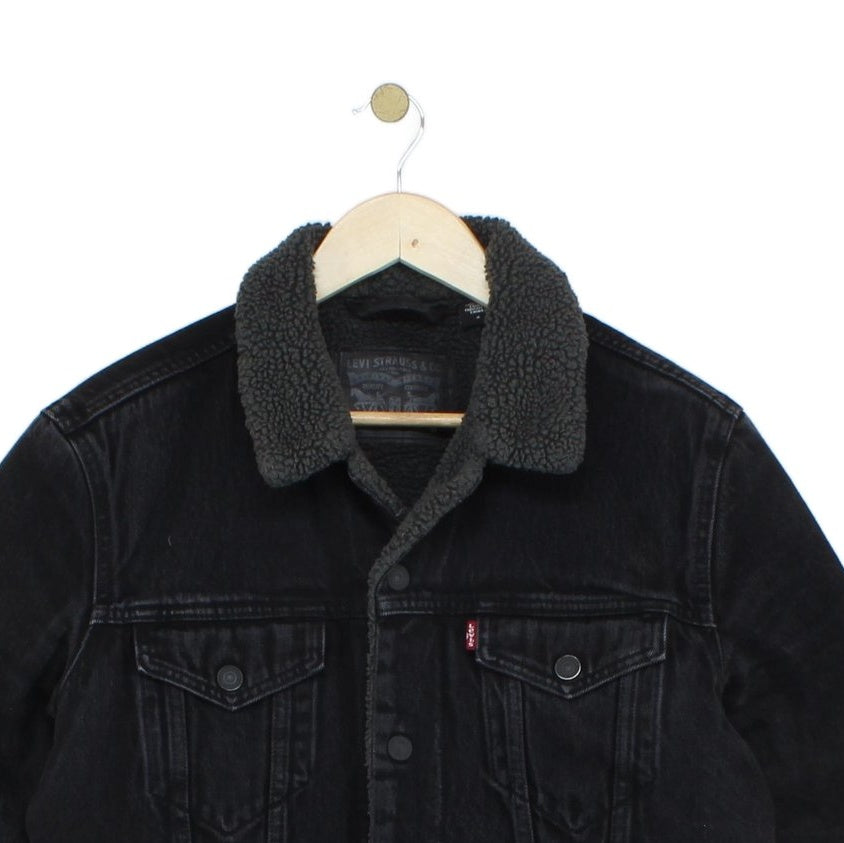 Mens Sherpa Denim Jacket Trucker Snap