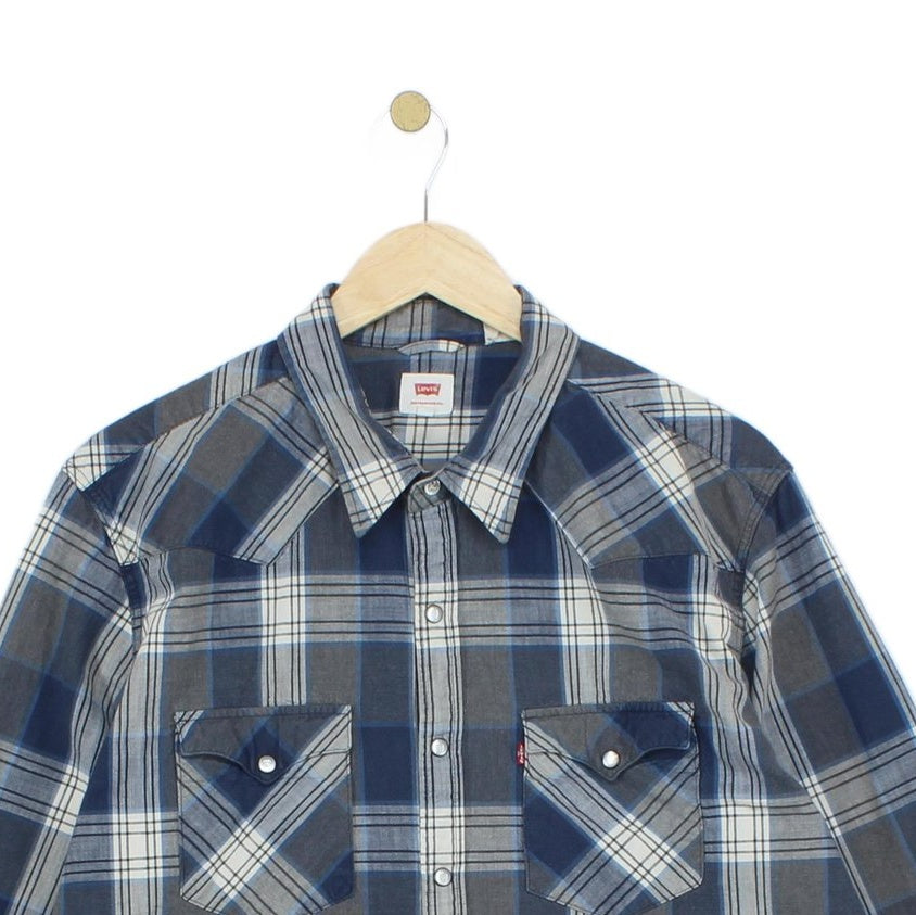 Mens Plaid Shirt Western Snap Check Long Sleeve