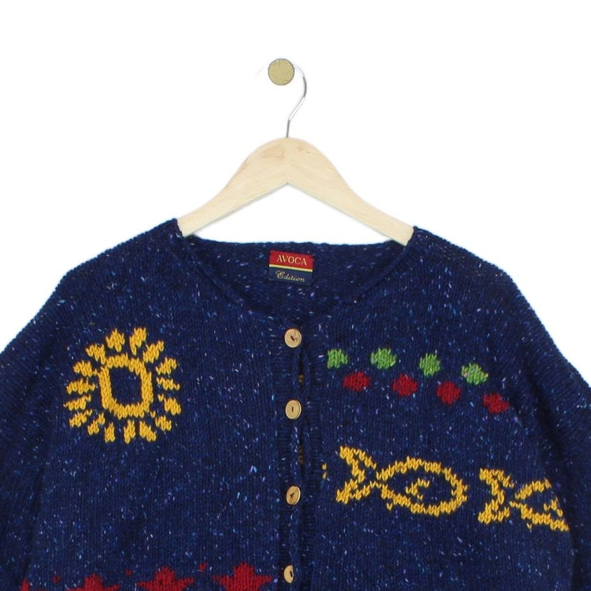 Womens Chunky Knit Cardigan Relaxed Fit Patterned