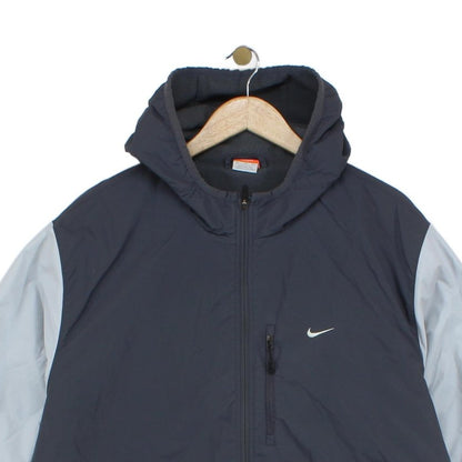 Mens Quilted Jacket Hooded Full Zip Two Tone Fleece Lined
