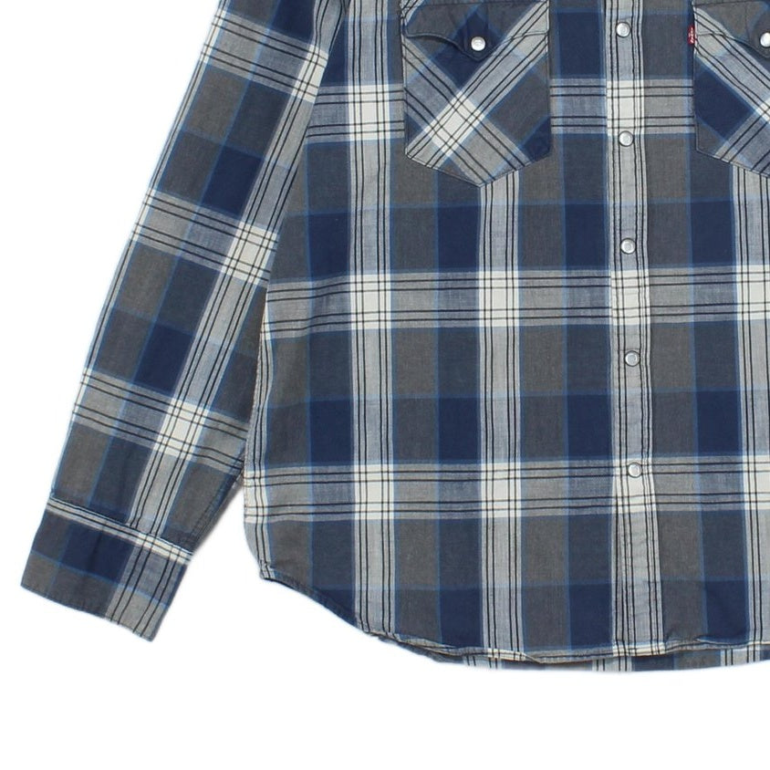 Mens Plaid Shirt Western Snap Check Long Sleeve