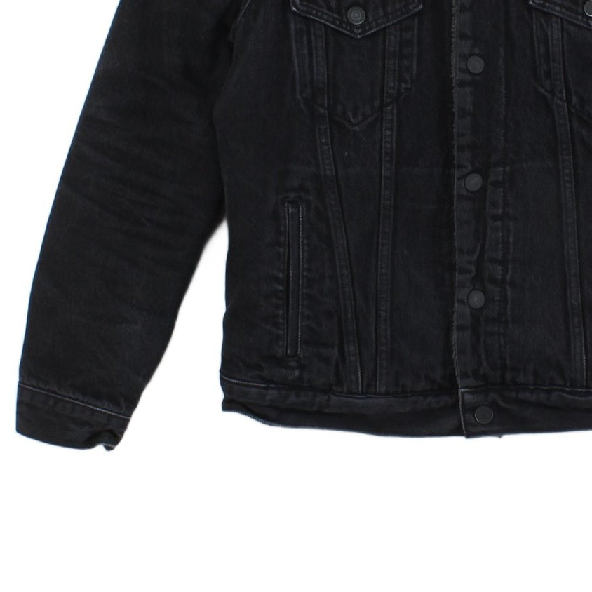 Mens Sherpa Denim Jacket Trucker Snap