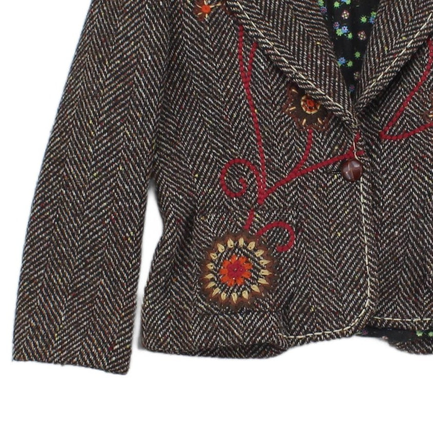 Womens Wool Blazer Floral Embroidered