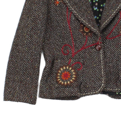 Womens Wool Blazer Floral Embroidered