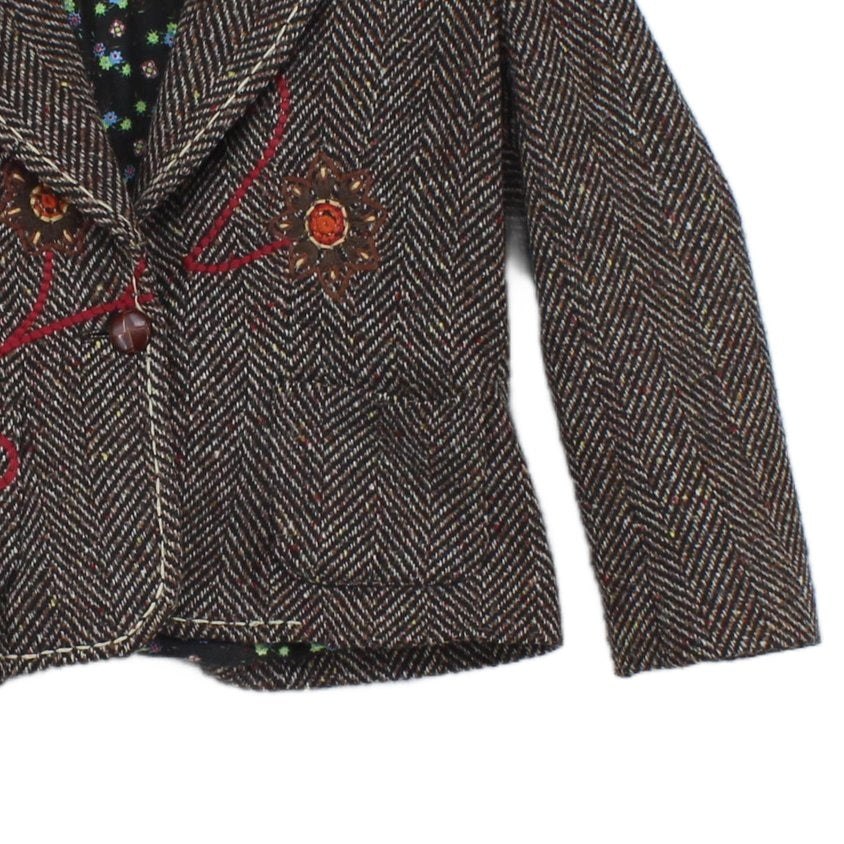 Womens Wool Blazer Floral Embroidered