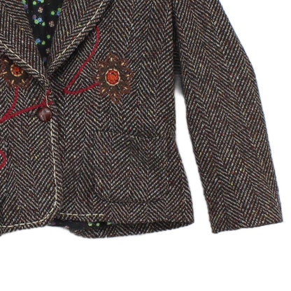 Womens Wool Blazer Floral Embroidered