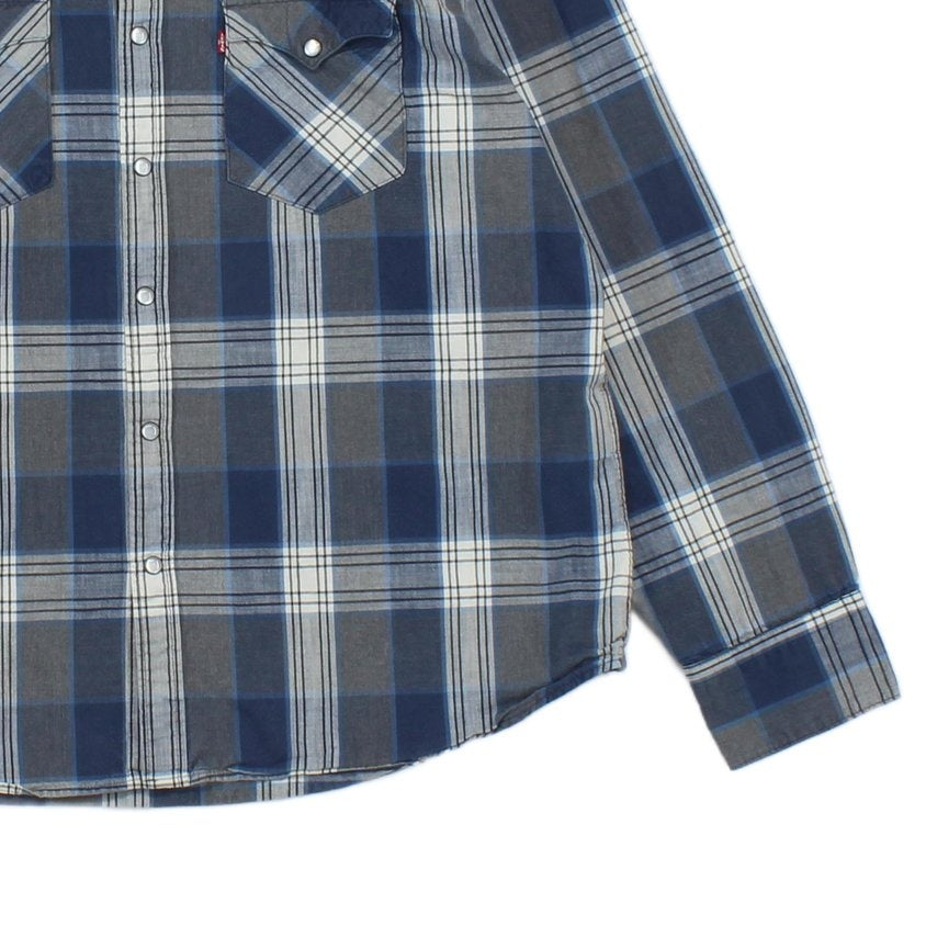 Mens Plaid Shirt Western Snap Check Long Sleeve