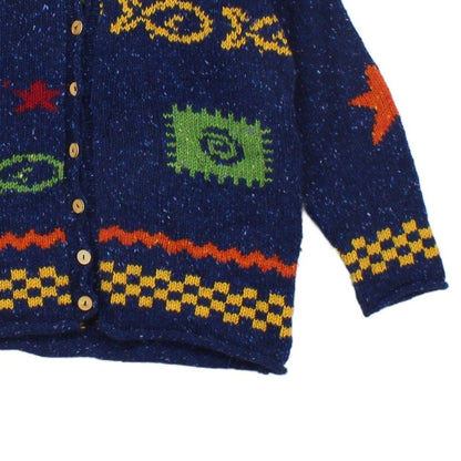 Womens Chunky Knit Cardigan Relaxed Fit Patterned