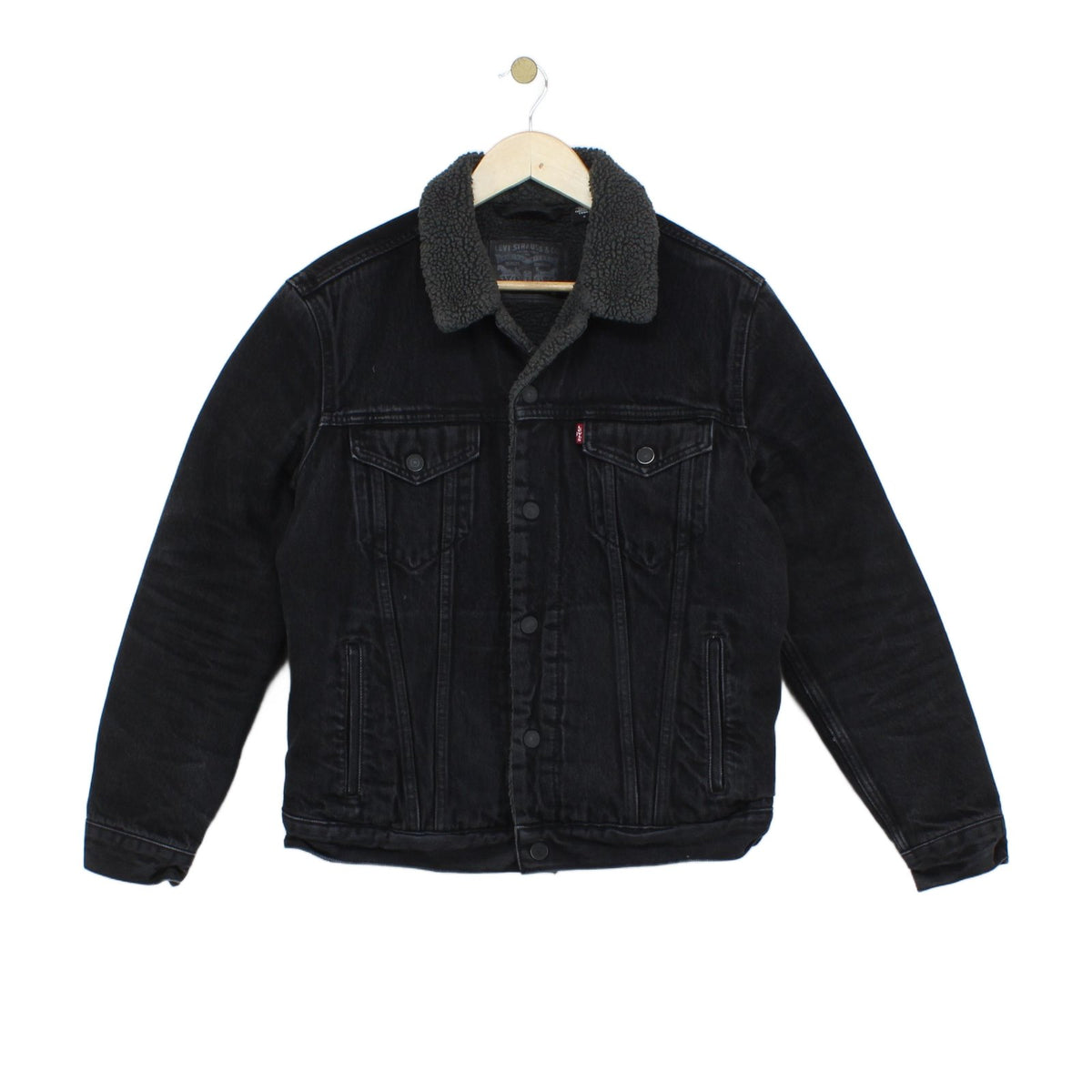 Mens Sherpa Denim Jacket Trucker Snap